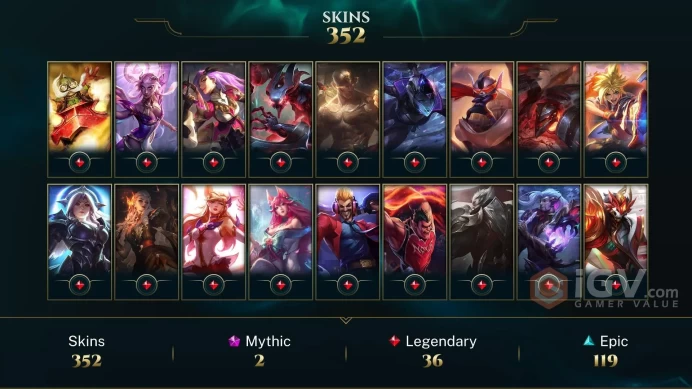 [D154] NA/EUW/OCE/JP/ 172 heroes / 352skins /  Instant Delivery/ Can change bound email and password/Can be transferred to any server