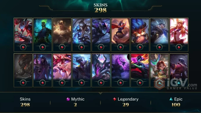 [D151] NA/EUW/OCE/JP/ 172 heroes / 298skins /  Instant Delivery/ Can change bound email and password/Can be transferred to any server