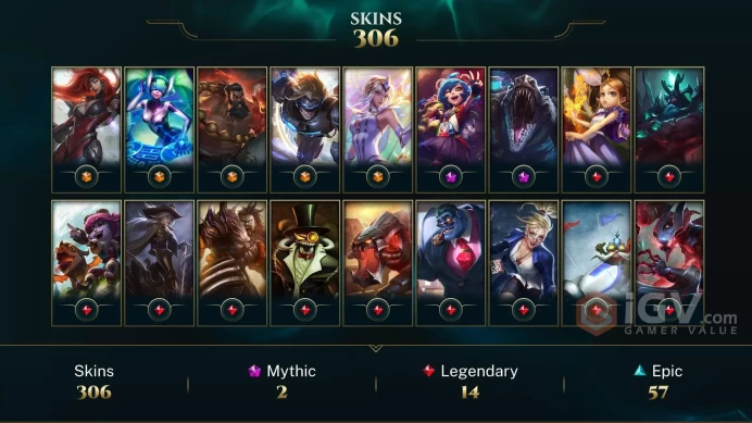 [D156] NA/EUW/OCE/JP/ 160 heroes / 306skins /  Instant Delivery/ Can change bound email and password/Can be transferred to any server