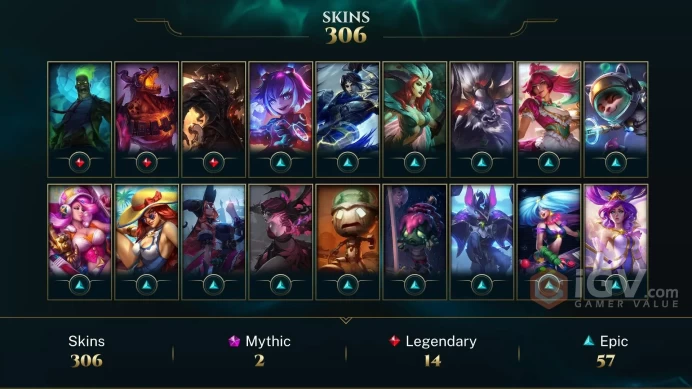 [D156] NA/EUW/OCE/JP/ 160 heroes / 306skins /  Instant Delivery/ Can change bound email and password/Can be transferred to any server