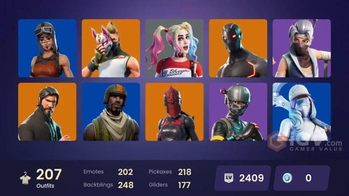 FA / 204 SKINS / THE REAPER / RENEGADE RAIDER / AERIAL ASSAULT TROOPER / ELITE AGENT / GOLD MIDAS / OMEGA (STAGE 5) / EXPLORER EMILIE / OG STW