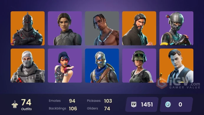 FA / 70 SKINS / BLACK KNIGHT / TRAVIS SCOTT / SPARKLE SPECIALIST / THE REAPER / BLUE SQUIRE / ROYALE KNIGHT / FLOSS