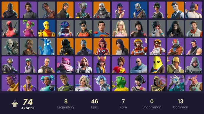 FA / 70 SKINS / BLACK KNIGHT / TRAVIS SCOTT / SPARKLE SPECIALIST / THE REAPER / BLUE SQUIRE / ROYALE KNIGHT / FLOSS