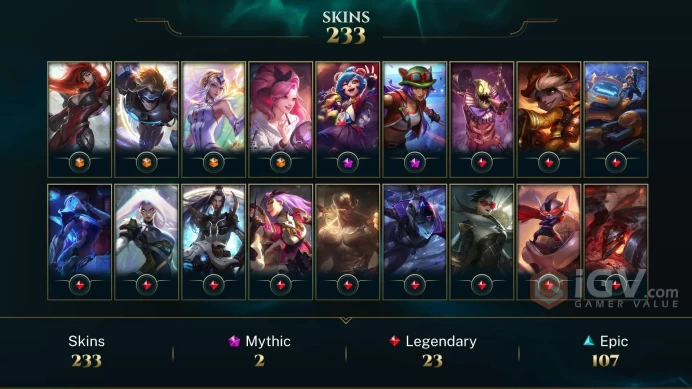 [D155] NA/EUW/OCE/JP/ 172 heroes / 233skins /  Instant Delivery/ Can change bound email and password/Can be transferred to any server