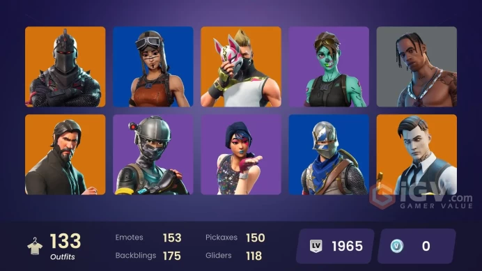 FA / 120 SKINS / BLACK KNIGHT / TRAVIS SCOTT / SPARKLE SPECIALIST / THE REAPER / BLUE SQUIRE / ROYALE KNIGHT / ELITE AGENT