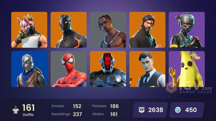 FA / 156 SKINS / EON / TRAVIS SCOTT / THE REAPER / BLUE SQUIRE / ROYALE KNIGHT / TAKE THE L / ELITE AGENT / OG STW