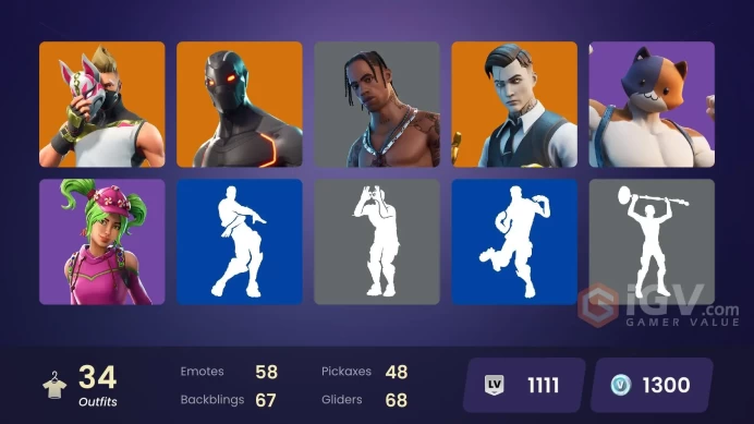 (PC PSN XBOX) 34 skins | Travis Scott | Gold Midas | Valor | Gear Specialist Maya | Carbide | Omegarok | The Visitor | Spectra Knight | Omega | 