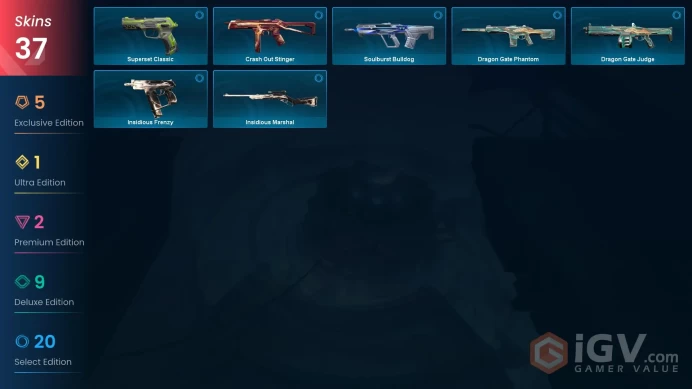 EU 37 skins | ORA by OneTap Vandal | Neo Frontier Phantom | Montage Axe | Gaia's Vengeance Vandal | Blackthorn Vandal | V0550