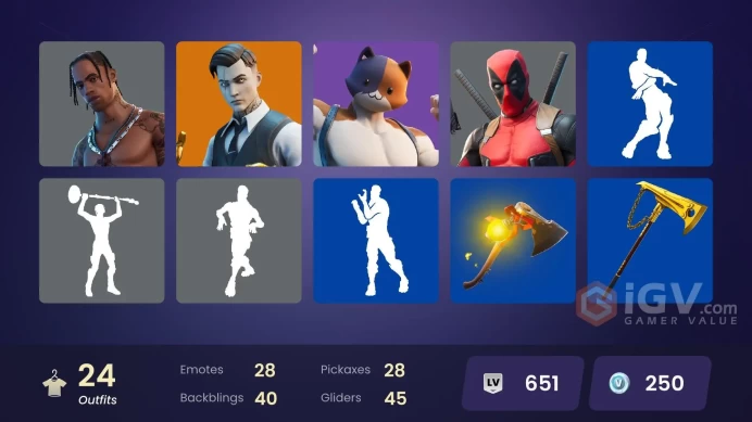[PC/PSN/XBOX/Nintendo] 24 skins | Travis Scott | Blue Team Leader | Gold Midas | Point Patroller |