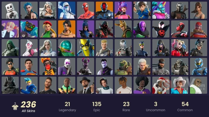 [PC/PSN/XBOX/Nintendo] 236 skins F/A :  Arcane Jinx | Elite Zadie | Son Goku | Frostbite | Optimus Prime | Peter Griffin | Mizuki | Joey | Nezum
