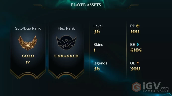 [EUW] | Gold IV  | Champion 36 | 5K BE+ |  LVL 30 |  | Full Access | Instant Delivery |Unverified Email | S3