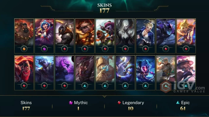 [D159] NA/EUW/OCE/JP/ 168 heroes / 177skins /  Instant Delivery/ Can change bound email and password/Can be transferred to any server