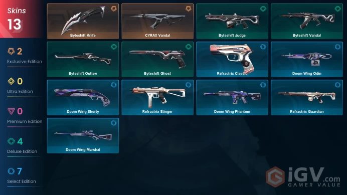 AP | 13 skins | Byteshift Knife | CYRAX Vandal | Byteshift Vandal | Byteshift Outlaw | Byteshift Ghost | Byteshift Judge | Z7867