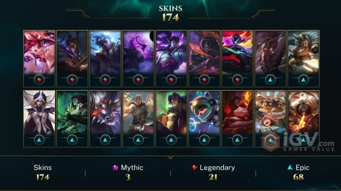 [D161] NA/EUW/OCE/JP/ 158 heroes / 174skins /  Instant Delivery/ Can change bound email and password/Can be transferred to any server