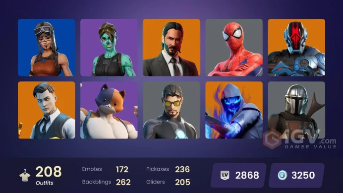 (PC PSN XBOX) 208 skins | OG STW | Renegade Raider | Gold Midas | John Wick | Era | Paradigm (Reality-659) | Spire Assassin | Fade | Kymera | Op