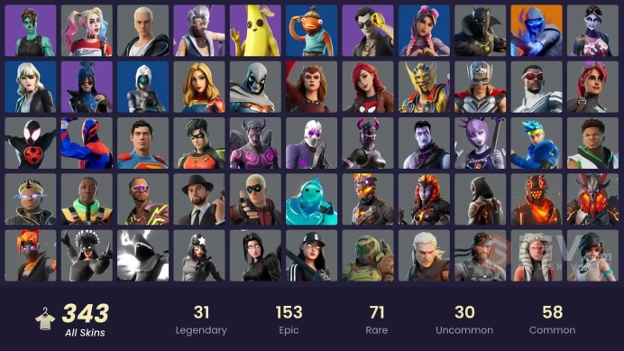 (PC PSN XBOX) 343 skins | 157 PURCHASED SKINS / Clutch | Grind | Championship Aura | FNCS Renegade | Era | Singularity | Ark | Optimus Prime | V