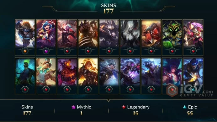 [D162] NA/EUW/OCE/JP/ 164 heroes / 177skins /  Instant Delivery/ Can change bound email and password/Can be transferred to any server