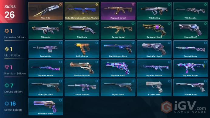 AP | 26 skins | Radiant Entertainment System Phantom | Tilde Knife | Magepunk Vandal | Sarmad Vandal | Tilde Bulldog | Tilde Operator | C9562