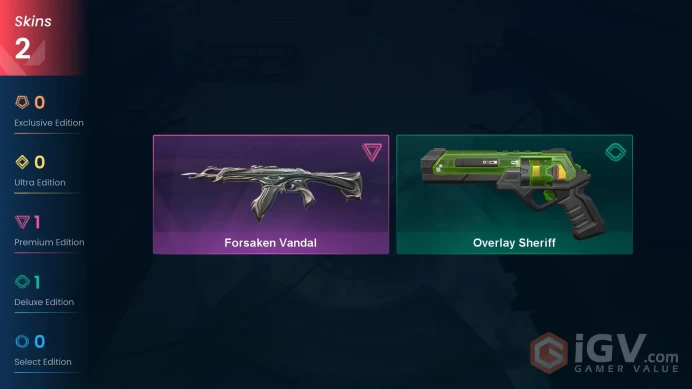 | AP | 2 SKINS | VALUE: 1775 VP | Forsaken Vandal | Overlay Sheriff | RANKED READY | 50 LEVEL | INSTANT DELIVERY | FULL ACCESS | Fn9xg |