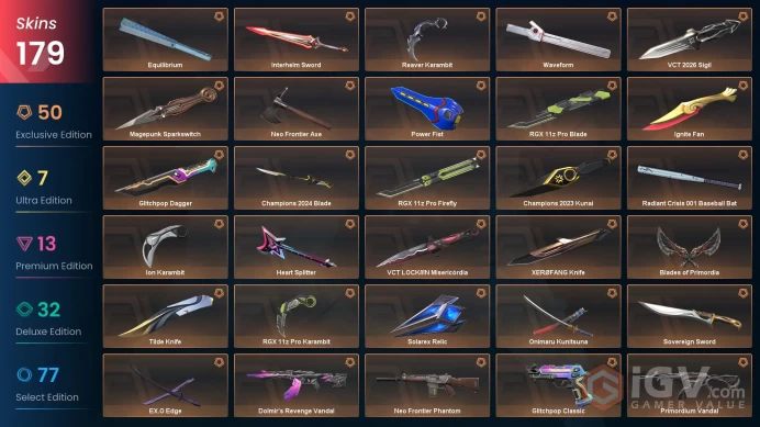 AP/MYS 212450 Spent VP Ignite Fan Champions 2023 Bundle Champions 2024 Bundle VCT 2026 Sigil VCT LOCK//IN Misericórdia Neo Frontier Phantom Reco