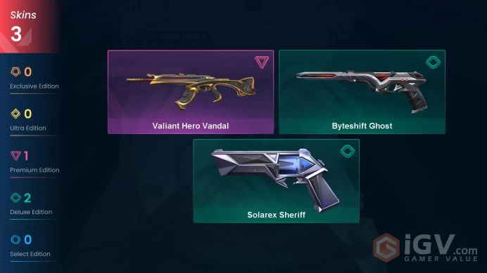 | AP | 3 SKINS | VALUE: 1775 VP | Valiant Hero Vandal | Solarex Sheriff | RANKED READY | 75 LEVEL | INSTANT DELIVERY | FULL ACCESS | FoFdq |