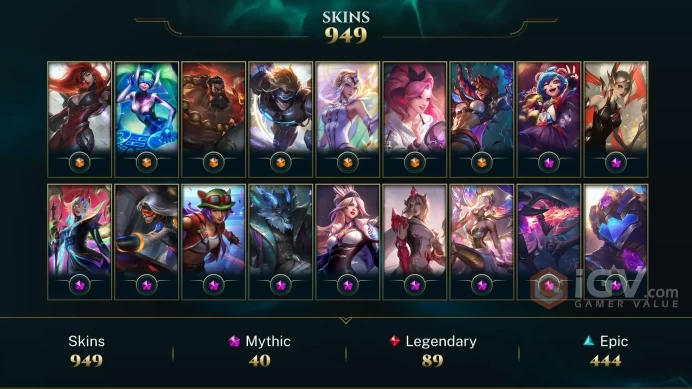 EUW | 949 SKIN | GOLD II | 504 LEVEL | 295K+ BE | MAIL CHANGEABLE LEAGUE OF LEGENDS ACCOUNT