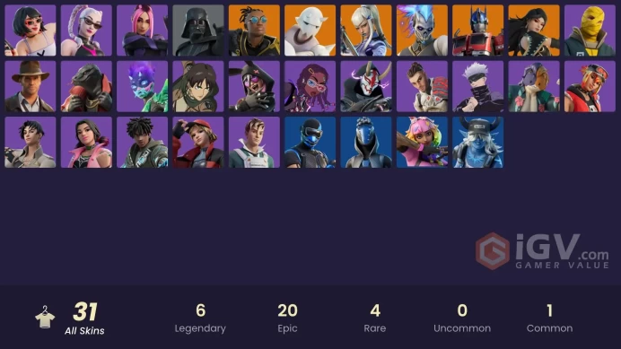 | PC/XBOX | 31 SKINS | Renzo the Destroyer | Snap | Malik | Era | Mizuki | Optimus Prime | Stray | Highwire | Satoru Gojo | 800 VBUCKS | FpGN9 |