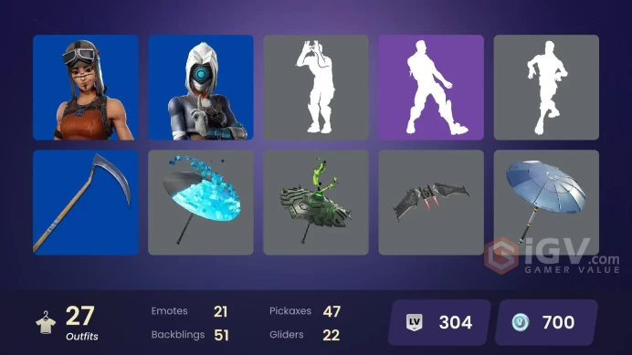 | PC | 26 SKINS | Frozen Raven | Frozen Love Ranger | Frozen Red Knight | Carletta | The Bride | Shinji | Gale | Felina | 700 VBUCKS | FpB47 |