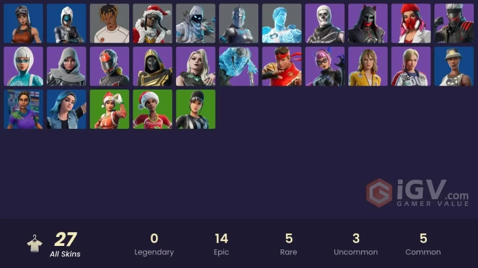 | PC | 26 SKINS | Frozen Raven | Frozen Love Ranger | Frozen Red Knight | Carletta | The Bride | Shinji | Gale | Felina | 700 VBUCKS | FpB47 |