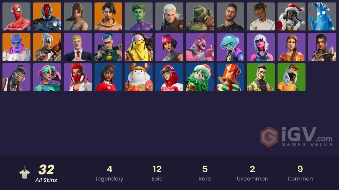 | PC/PSN/XBOX | 32 SKINS | The Foundation | Ronin | Kymera | Raz | Tarana | Agent Jones | Harlowe | Spider-Man | Shanta | 200 VBUCKS | FpM3q |