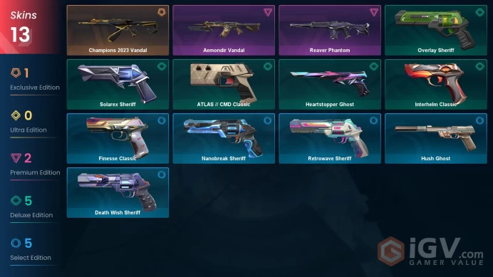 EU / 13 LUX SKINS (Champions 2023 Vandal+Aemondir Vandal+Reaver Phantom) / MAIL (FULL ACCESS)