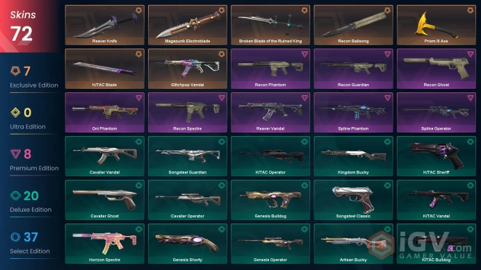 EU / 72 LUX SKINS (Glitchpop Vandal+Recon Phantom+Reaver Vandal+Recon Ghost) + 6 KNIVES (Reaver Knife+Prism III Axe) / MAIL (FULL ACCESS)