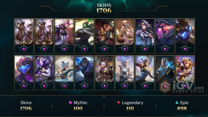  [D89] NA/EUW/OCE/JP/ 172 heroes / 1706skins /  Instant Delivery/ Can change bound email and password/Can be transferred to any server