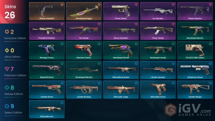 EU 26 skins | Reaver Karambit | Prime Vandal | Sandswept Dagger | Prime//2.0 Phantom | Ion Operator | Oni Vandal | Reaver Spectre | V0464