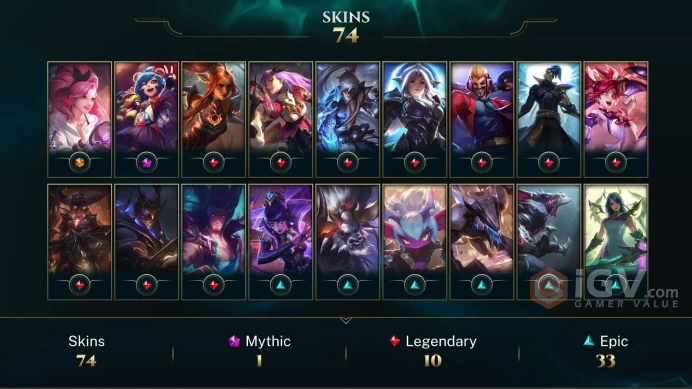 EUW / BRONZE 1 -  107 Champ - 74 Perfect Skins(1 Ultimate, 1 Mythic, 10 Legendary, 33 Epic) - 50K BE - S8 ACC - FULL ACCES -CHEAP