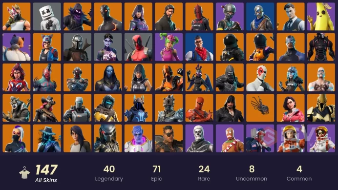 [PC/PSN/XBOX/Nintendo]  146 skins F/A :  Blue Squire | Royale Knight | Take The L | The Reaper | Glow | Elite Agent | Blue Team Leader | Gold Mi