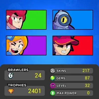 Brawlers: 93 Lvl Max: 25 Skins: 217 Gem: 87 Change Name: Free+clash of Clans TH12max