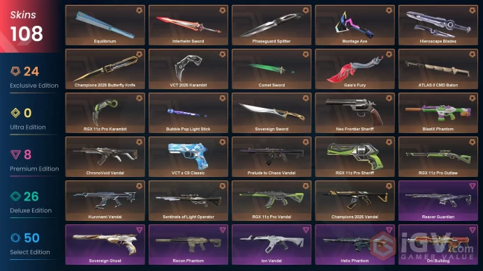 NA/USA 76040 Spent VP VCT Champions 2025 Bundle VCT 2025 Karambit Phaseguard Splitter VCT x C9 Classic Helix Phantom Recon Phantom Prelude to Ch