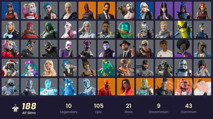PC/PSN/Xbox/Nintendo 188 skins | Arcane Jinx | Renegade Raider | Cobalt Snowfoot | Zeus | Red Knight | Hades | Spectra Knight | Peter Griffin | 