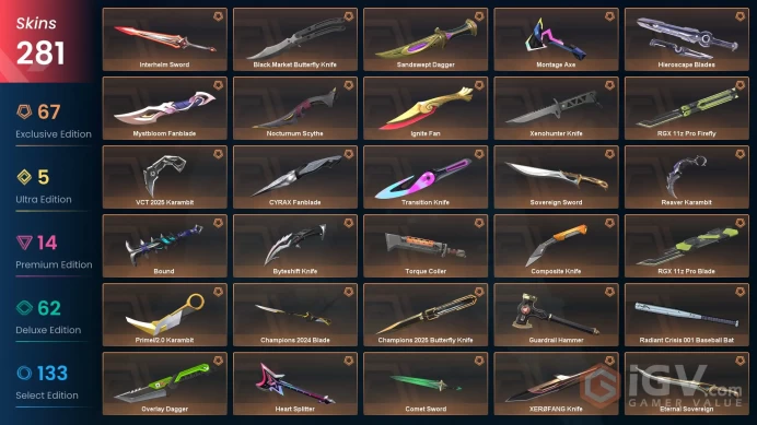 AP/MYS 210125 Spent VP Champions 2024-2025 Bundle Ignite Fan VCT 2025 Karambit Champions 2023 Vandal Evori Dreamwings Vandal Mystbloom Vandal Pr