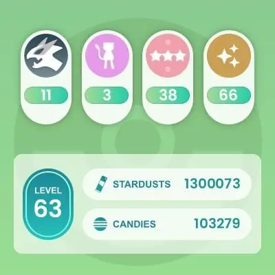 AC1498 -lv 63 Mystic | x8 3000CP | x68 2000CP | x19 Legendary | x27 SHUNDO | x66 shiny | x38 100IV | Shundo Hat Pikachu Metagross Blastoise Venu