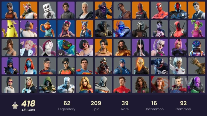 FA / 416 SKINS / TRAVIS SCOTT / RENEGADE RAIDER / ASTRO JACK / GOLD MIDAS / GOLD TNTINA / GOLD BRUTUS / GOLD MEOWSCLES / EXPLORER EMILIE /