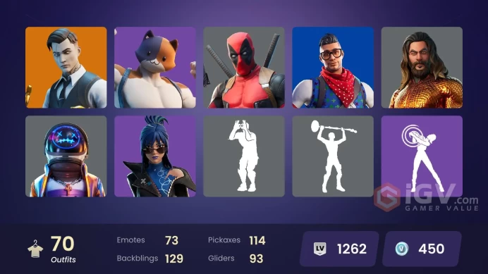 | PC/PSN/XBOX | 70 SKINS | Valeria | Peter Griffin | Midas | Molten Valkyrie | Molten Battle Hound | Hybrid | Fade | Hope | 450 VBUCKS | FoayW |