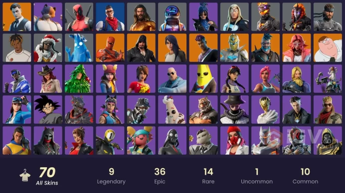 | PC/PSN/XBOX | 70 SKINS | Valeria | Peter Griffin | Midas | Molten Valkyrie | Molten Battle Hound | Hybrid | Fade | Hope | 450 VBUCKS | FoayW |