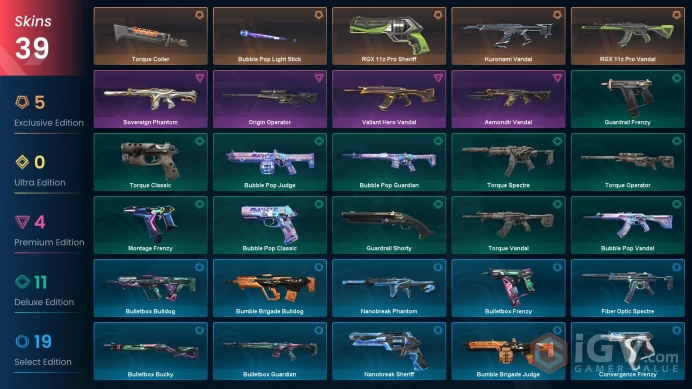 EU 39 skins | Kuronami Vandal | RGX 11z Pro Vandal | RGX 11z Pro Sheriff | Sovereign Phantom | Origin Operator | Bubble Pop Light Stick | Aemond