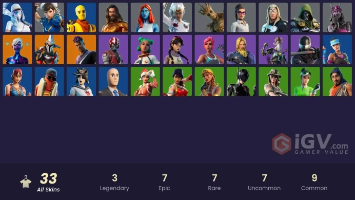 | PC/PSN/XBOX | 33 SKINS | Eternal Knight | Galaxy Scout | Fade | Scuba Jonesy | Darkheart | Jennifer Walters | Siona | 200 VBUCKS | Fpf0d |