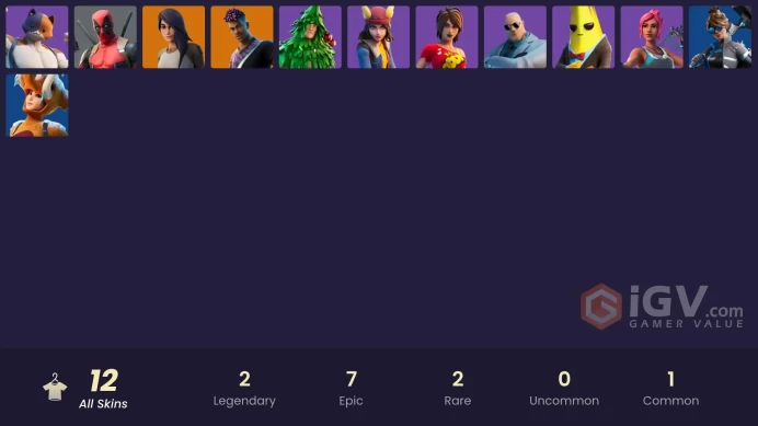 | PC/PSN | 12 SKINS | Gear Specialist Maya | Deadpool | Fade | Agent Peely | Skye | Meowscles | Ocean | Lt. Evergreen | 600 VBUCKS | FppV2 |