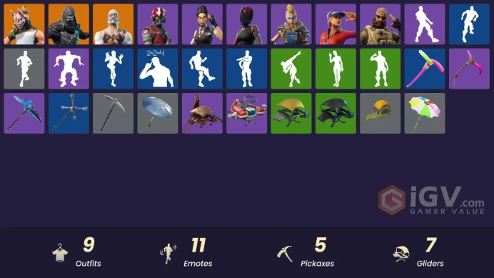 | PC/PSN/XBOX | 9 SKINS | Drift | Ragnarok | Enforcer | Wingman | Redline | Huntress | Sun Strider | Sledgehammer | Rook | 150 VBUCKS | FjClU |