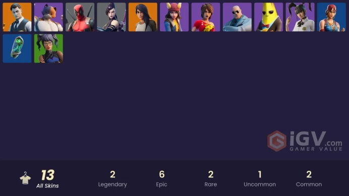 | PC/XBOX | 13 SKINS | Midas | Deadpool | Gear Specialist Maya | Brutus | Skye | TNTina | Yuki Yubari | Meowscles | Iris | 750 VBUCKS | FixBC |