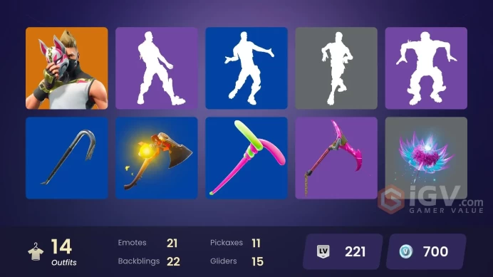 | PC/PSN/XBOX | 14 SKINS | Ragnarok | Drift | Enforcer | Calamity | Wild Card | Giddy-up | Redline | Sledgehammer | Rook | 700 VBUCKS | Fr6Mb |